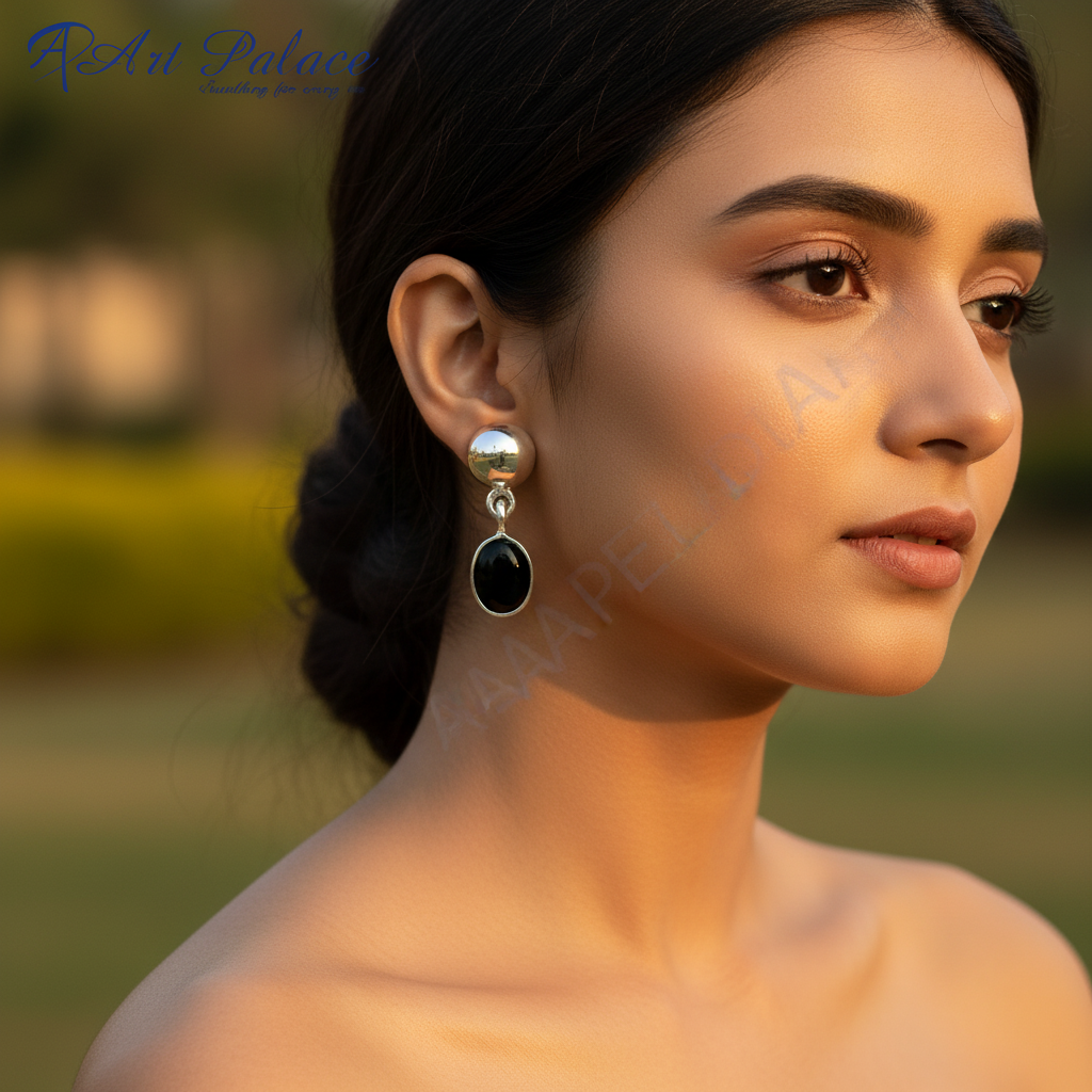 925 Silver Onyx Drop Earrings for Women | Daily Wear