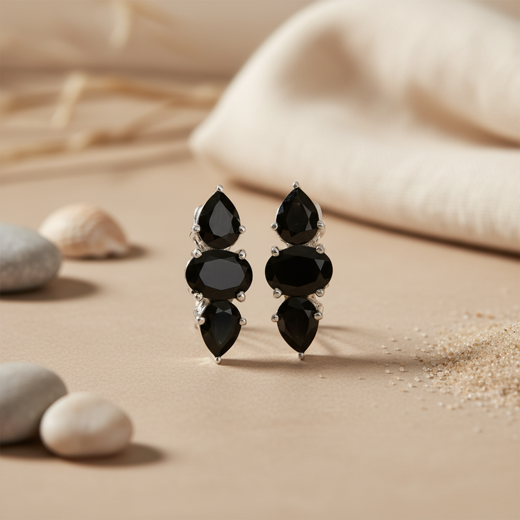 Black Onyx Teardrop Earrings in Silver | For Women | Gift