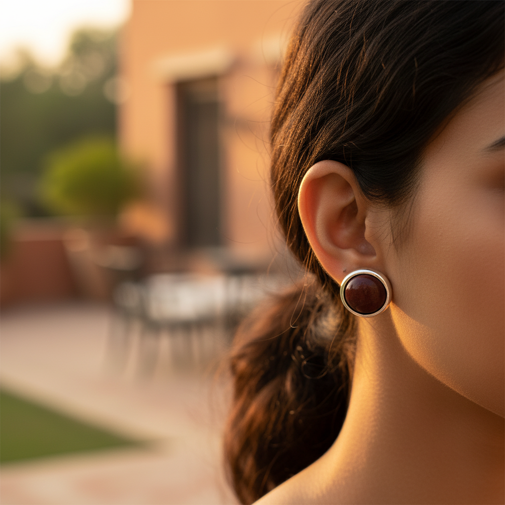 Silver Stud Earrings with Red Gemstone | Women's Jewelry Gift