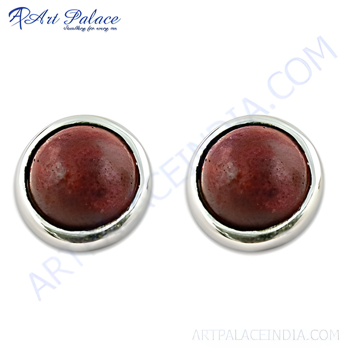 Sterling silver stud earrings with a round red gemstone center, perfect for daily wear