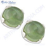 Load image into Gallery viewer, Close-up of silver stud earrings with a vibrant green gemstone, perfect for daily wear.
