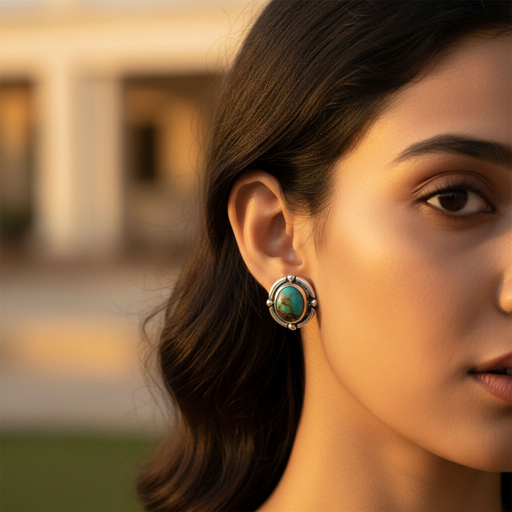 925 Silver Turquoise Stud Earrings for Women | Daily Wear