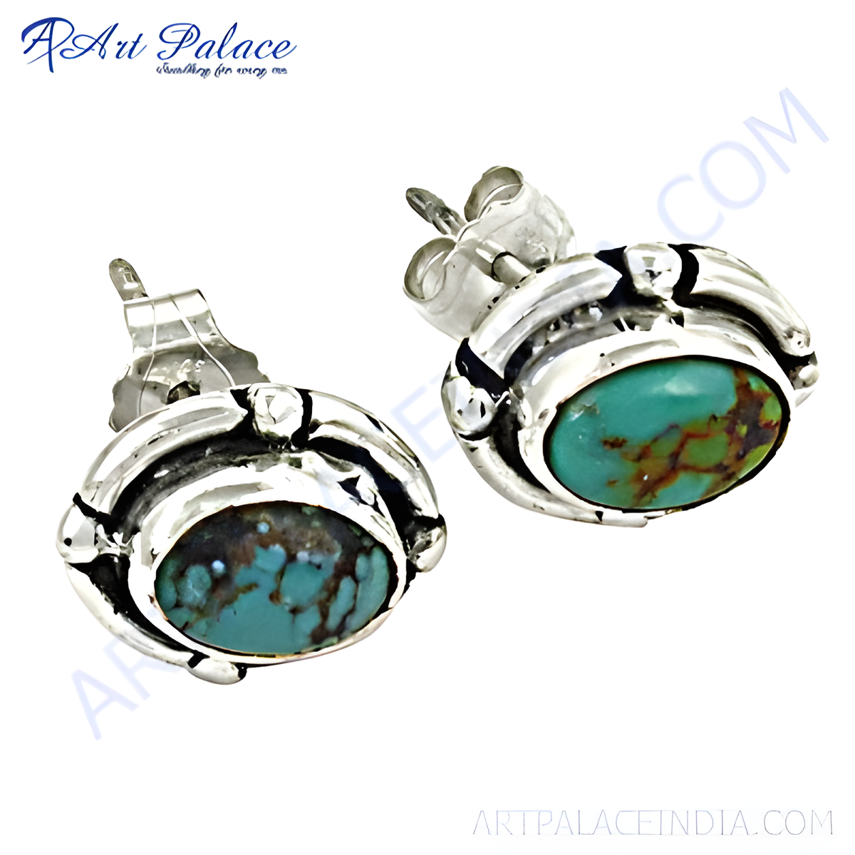 925 sterling silver stud earrings with oval turquoise gemstones, perfect for daily wear