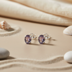将图像加载到图库查看器中， 925 Silver Amethyst Stud Earrings for Women | Daily Wear
