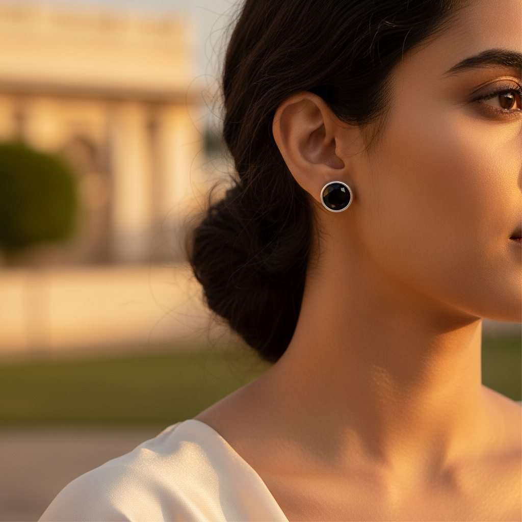 925 Silver Black Onyx Stud Earrings for Women | Daily Wear