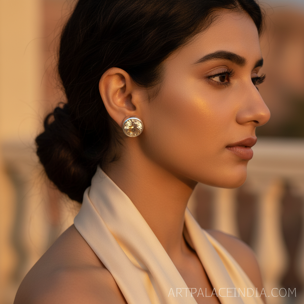 Silver Stud Earrings with Champagne CZ | Women's Jewelry Gift