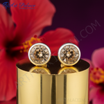 Load image into Gallery viewer, Silver Stud Earrings with Champagne CZ | Women&#39;s Jewelry Gift
