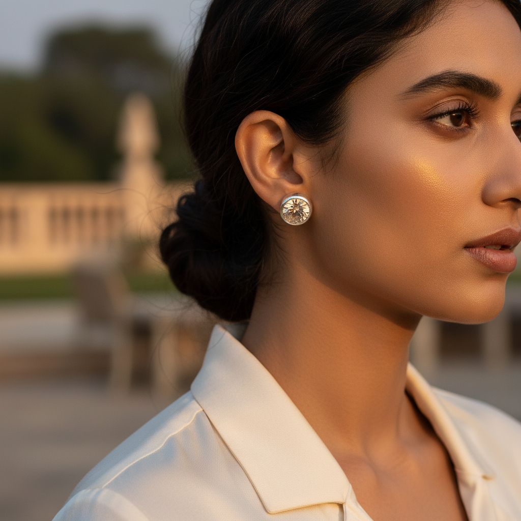 Silver Stud Earrings with Champagne CZ | Women's Jewelry Gift