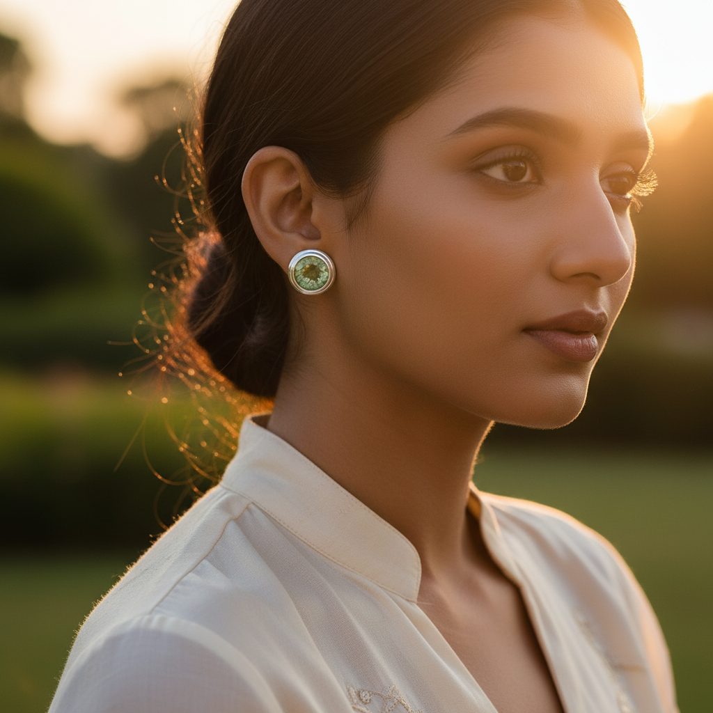 925 Silver Green Gemstone Stud Earrings | Women's Jewelry