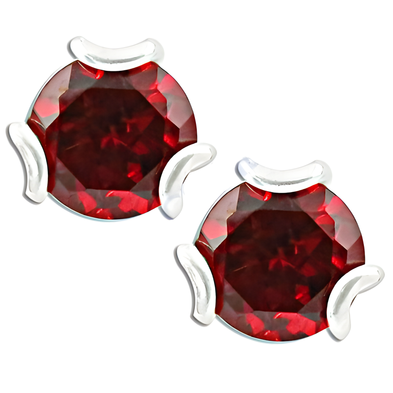 Simple Red Cz Silver Earrings