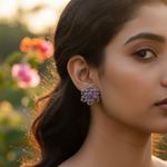 将图像加载到图库查看器中， Amethyst Stud Earrings | Silver Flower Earrings for Women
