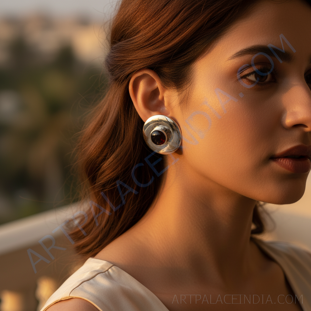 Silver Stud Earrings with Garnet Gemstone | Women's Jewelry Gift