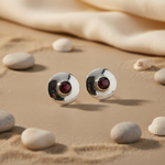 将图像加载到图库查看器中， Silver Stud Earrings with Garnet Gemstone | Women's Jewelry Gift
