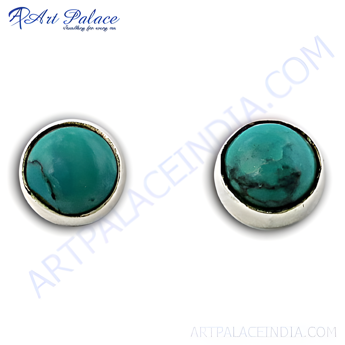 Sterling silver stud earrings with round turquoise gemstones