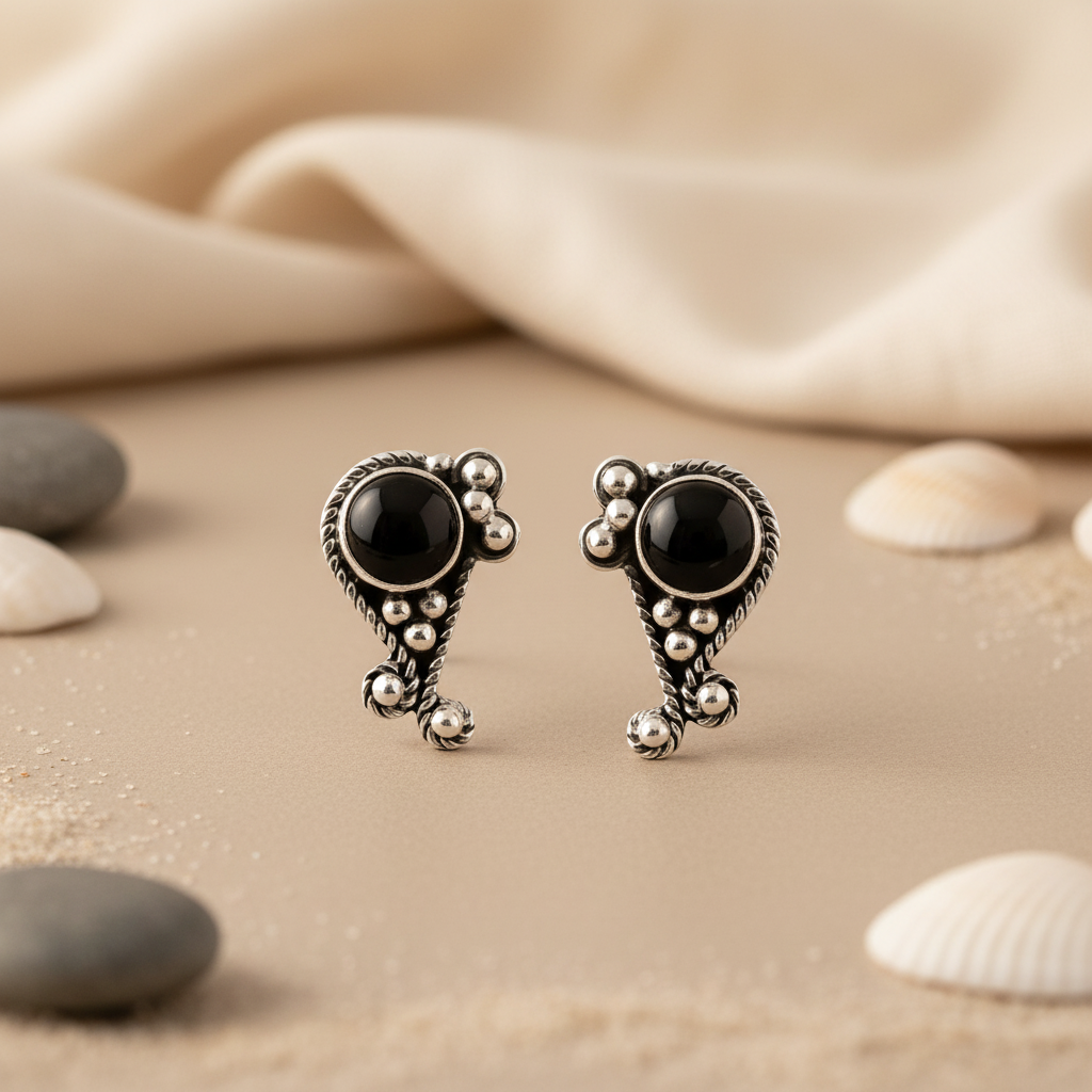 925 Silver Black Onyx Stud Earrings for Women | Daily Wear