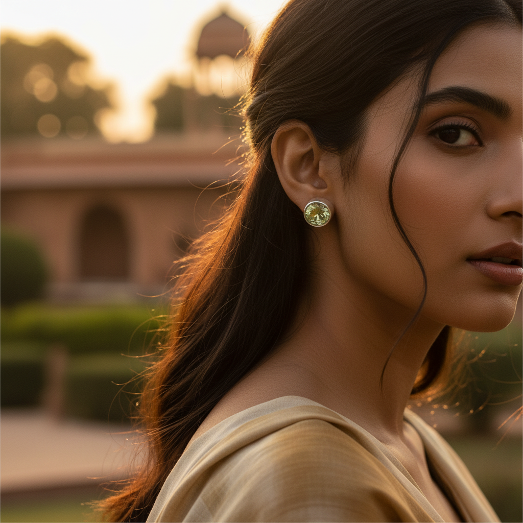 925 Silver Peridot Stud Earrings for Women | Green Gemstone Jewelry