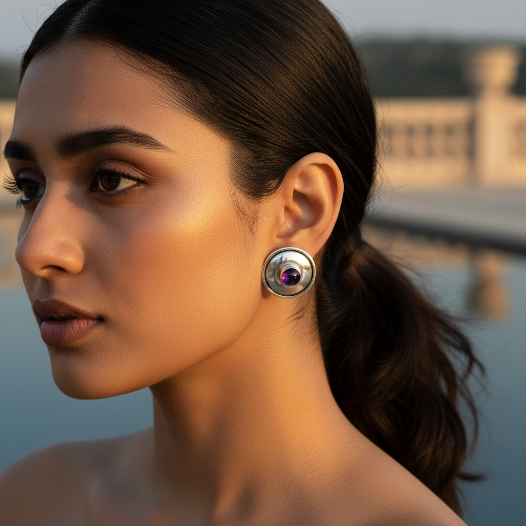 925 Silver Stud Earrings with Blue Gemstone for Women
