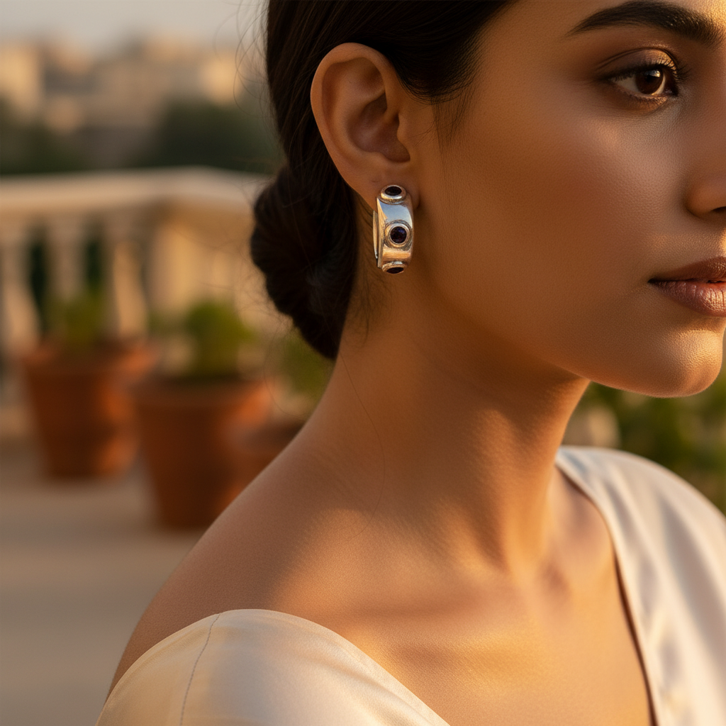 925 Silver Sapphire Hoop Earrings | Women's Gemstone Jewelry