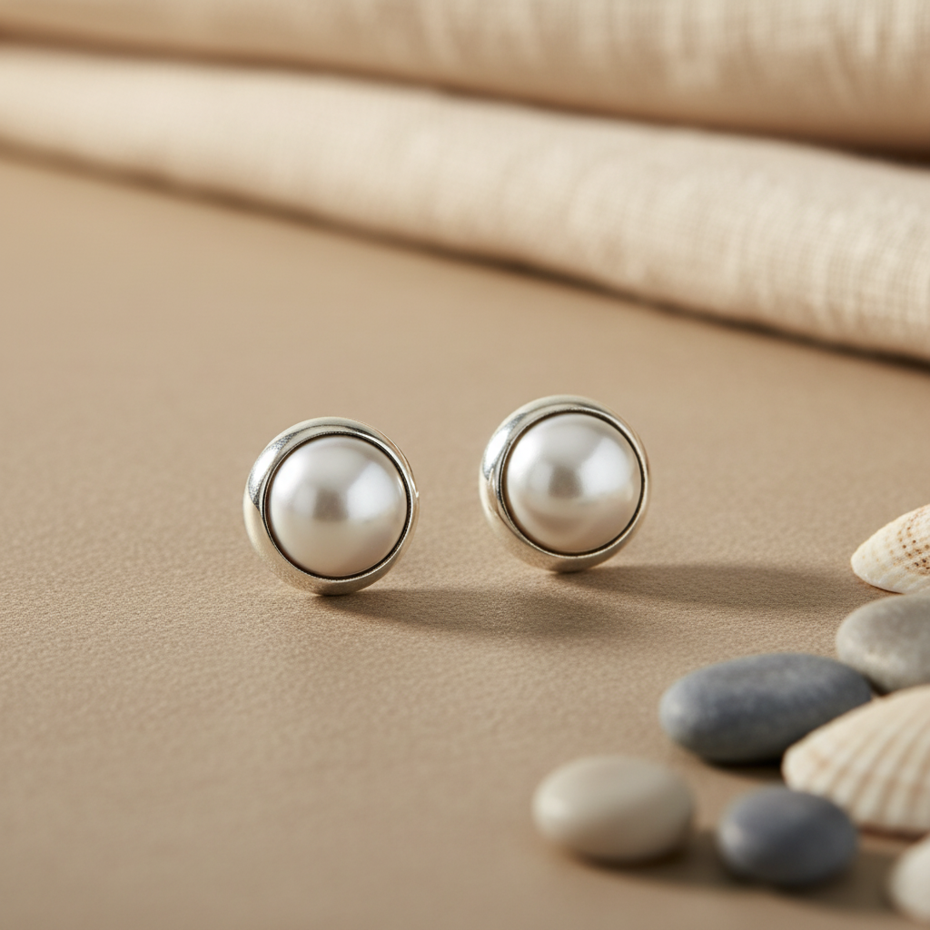 Pearl Stud Earrings in Silver | Classic Women's Jewelry Gift