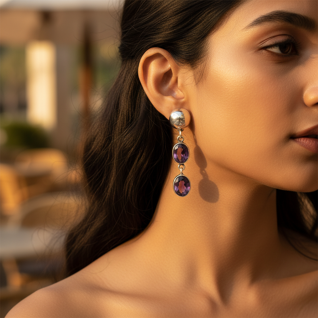 925 Silver Amethyst Drop Earrings | Women's Dangle Earrings