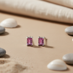 Load image into Gallery viewer, Silver Pink Gemstone Stud Earrings | Women's Jewelry Gift

