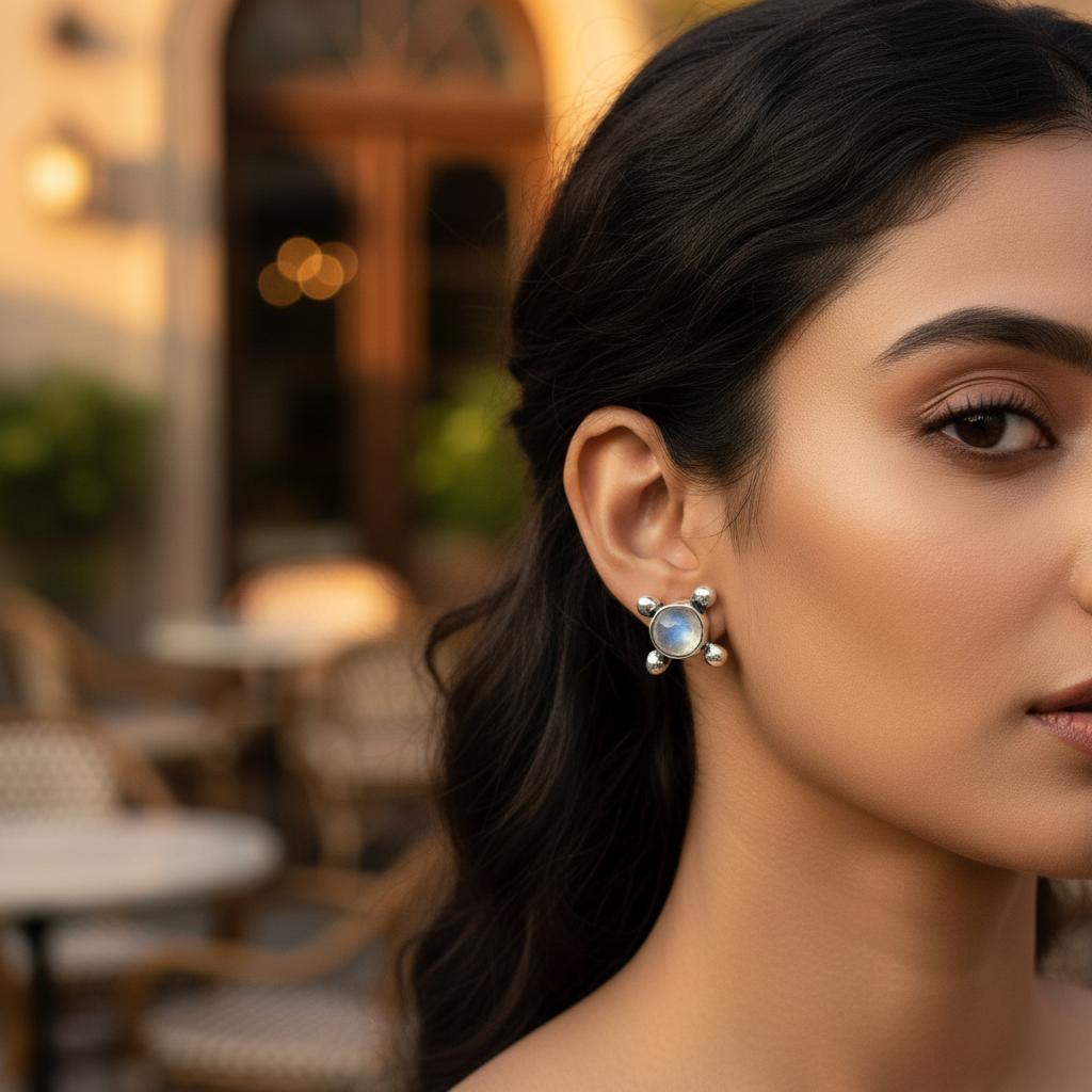 925 Silver Moonstone Stud Earrings for Women | Daily Wear Gift