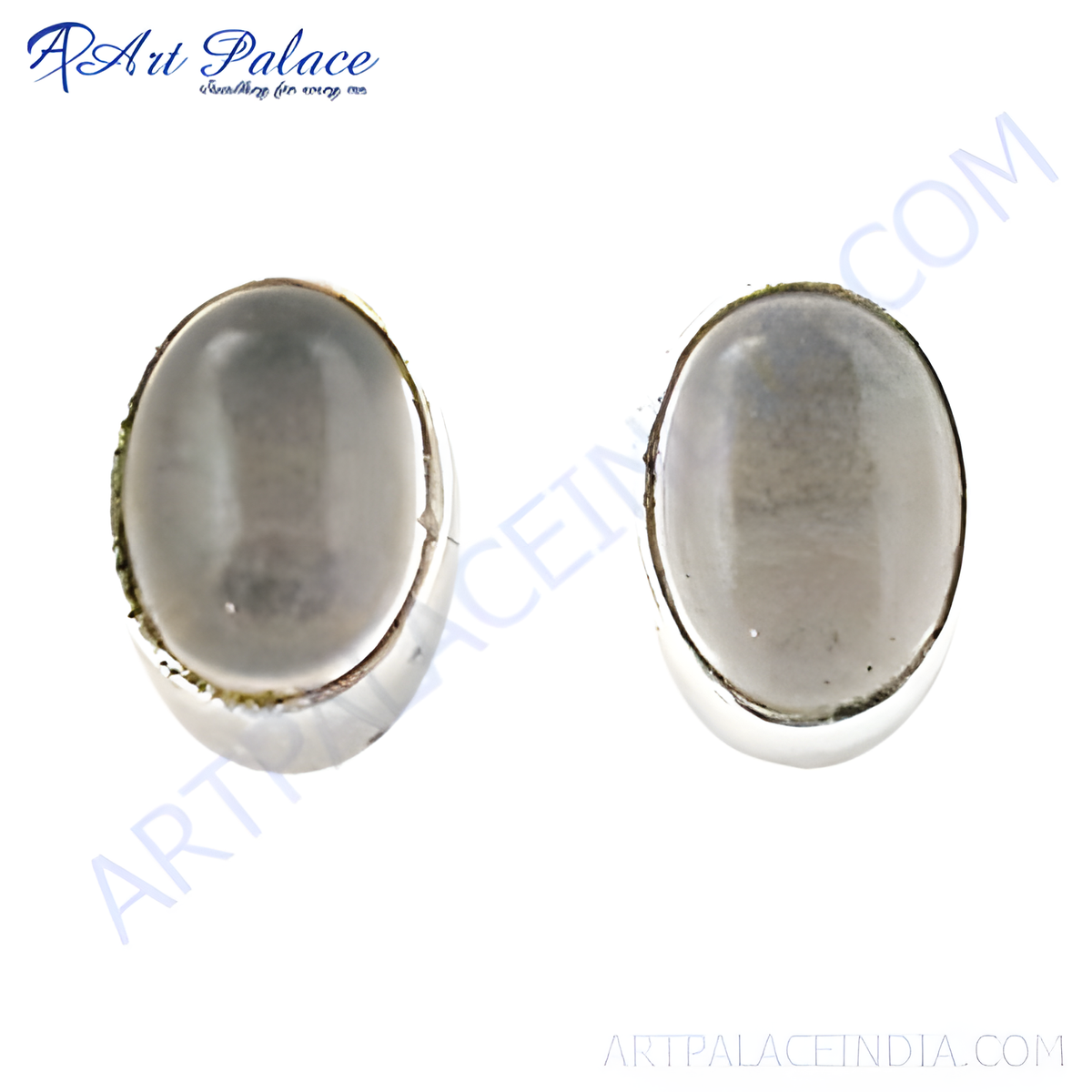 Silver stud earrings with oval shaped stone, ideal for daily wear