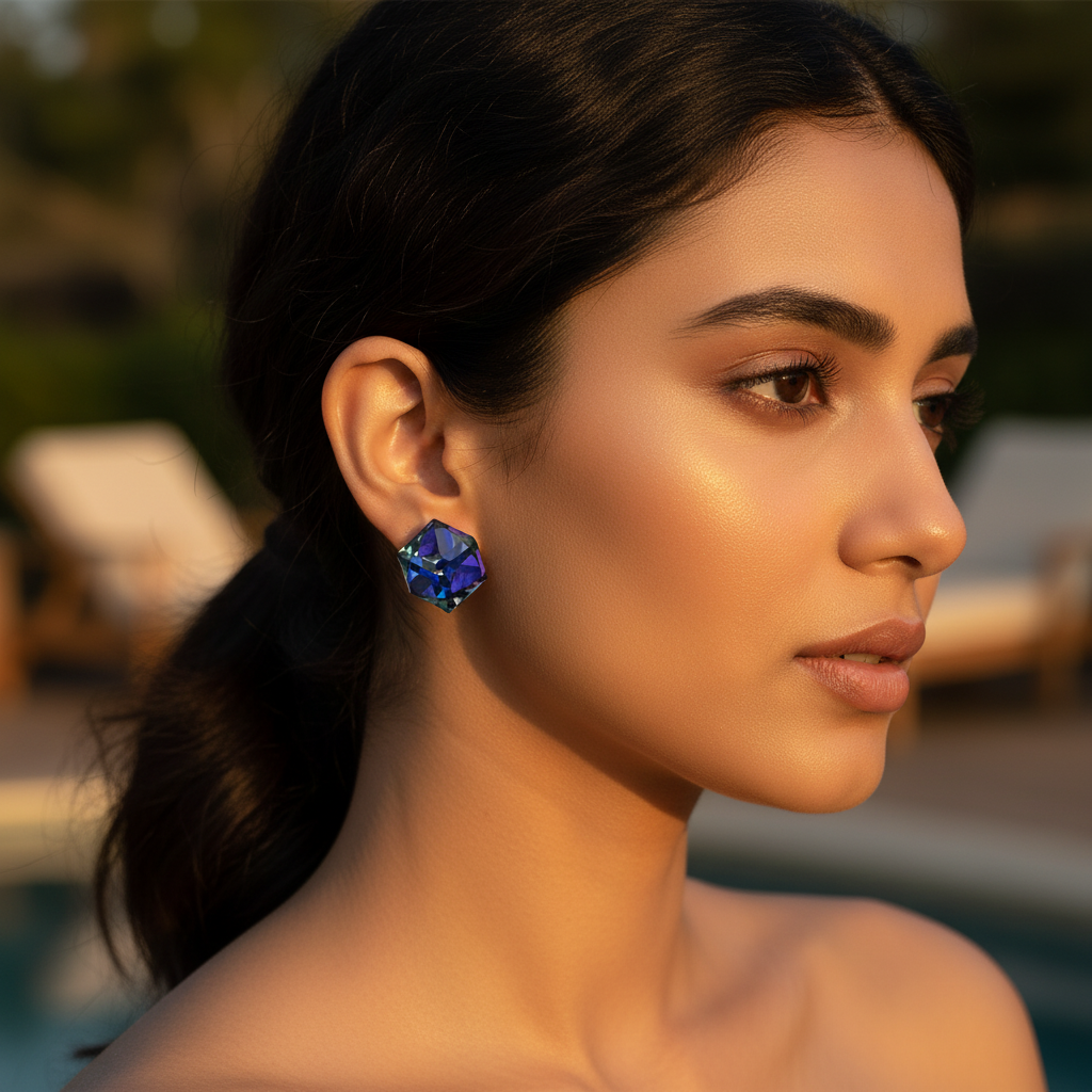 Mystic Topaz Gemstone Stud Earrings | Hexagon Earrings | Gift