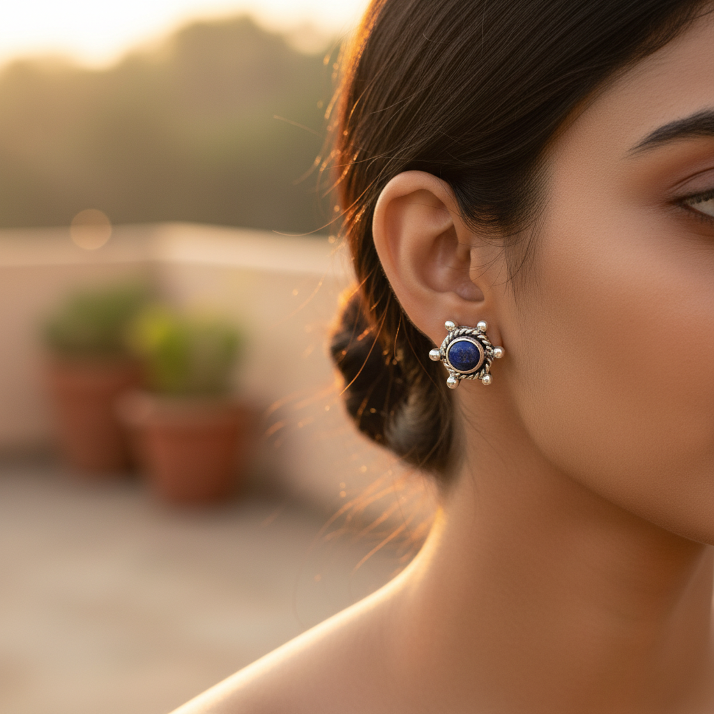 925 Silver Lapis Lazuli Stud Earrings for Women | Gemstone Jewelry