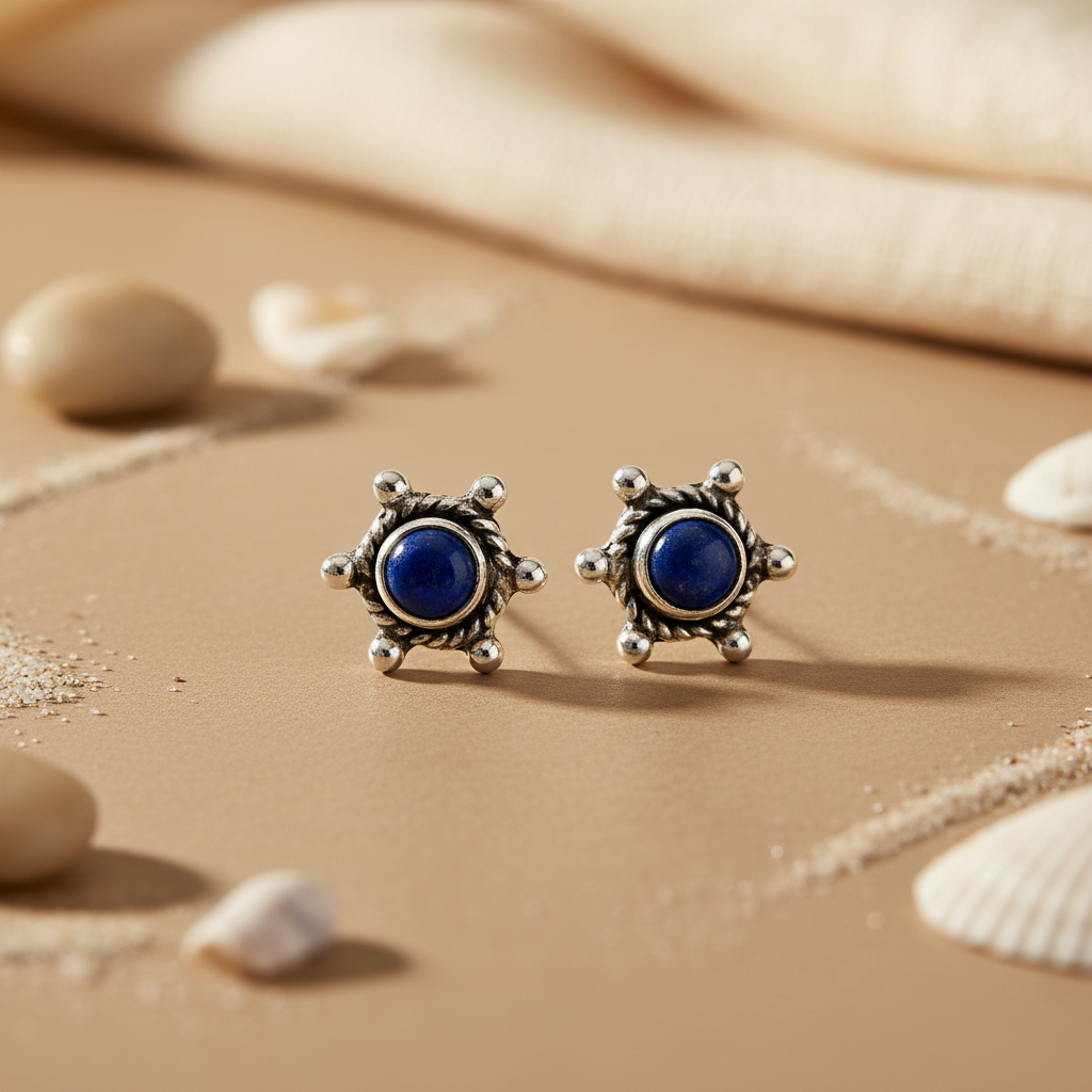 925 Silver Lapis Lazuli Stud Earrings for Women | Gemstone Jewelry