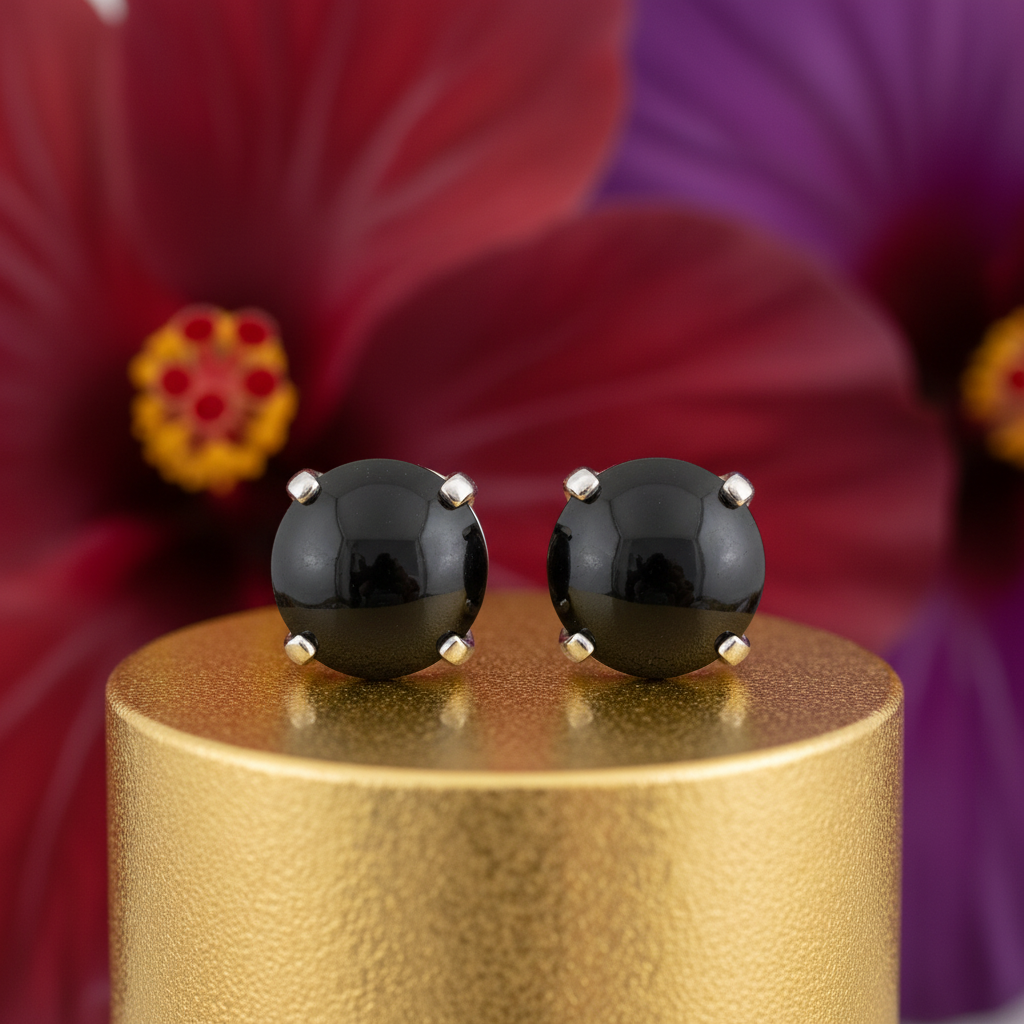 Silver Stud Earrings | Round Gemstone Studs for Women