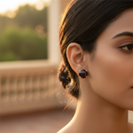 Load image into Gallery viewer, Silver Stud Earrings | Round Gemstone Studs for Women
