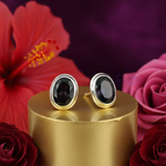 Load image into Gallery viewer, Silver Stud Earrings with Black Gemstones | Women&#39;s Jewelry
