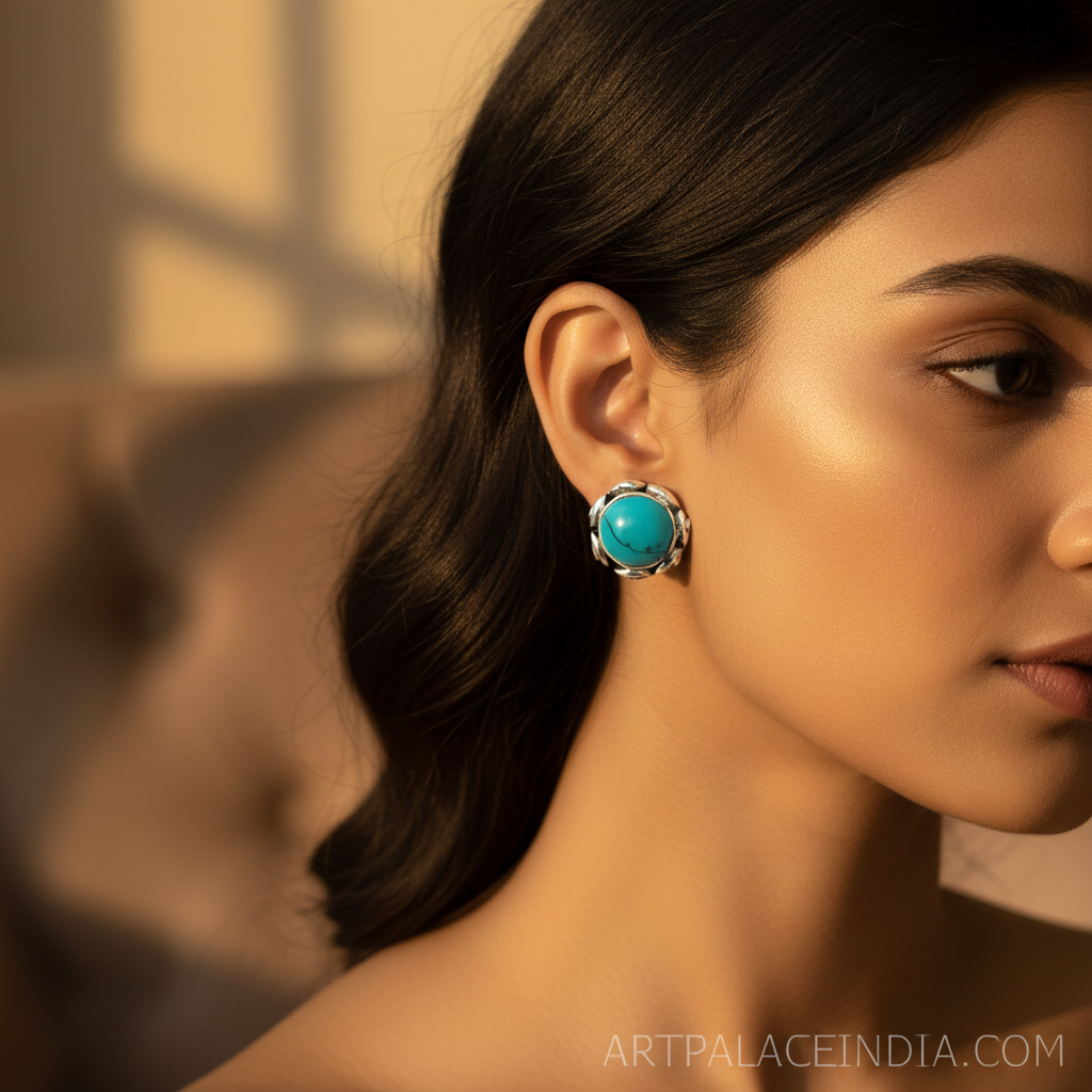 925纯银绿松石耳钉，女士款 | 礼品首饰