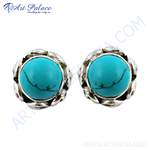 将图像加载到图库查看器中， 925 sterling silver turquoise stud earrings, featuring a vibrant blue gemstone in a floral design
