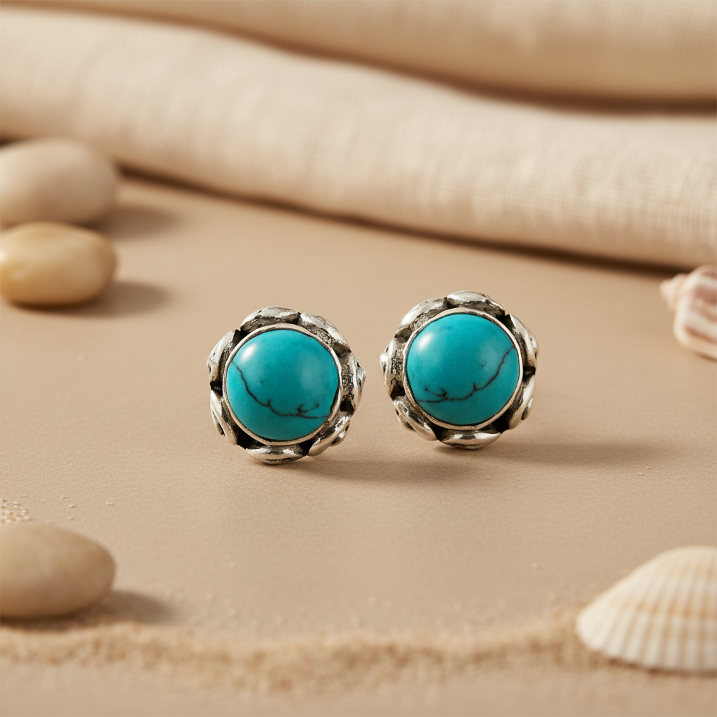 925 Silver Turquoise Stud Earrings for Women | Gift Jewelry