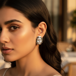 Load image into Gallery viewer, Oval Cut Diamond Stud Earrings | Silver Flower Design for Women
