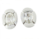 将图像加载到图库查看器中， Oval Cut Diamond Stud Earrings | Silver Flower Design for Women
