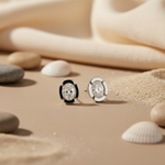 将图像加载到图库查看器中， Oval Cut Diamond Stud Earrings | Silver Flower Design for Women
