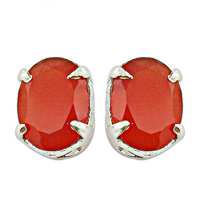 Red carnelian oval stud earrings | 925 silver women's jewelry