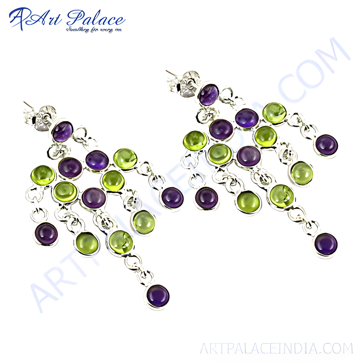 Sterling silver dangle earrings with amethyst and peridot gemstones