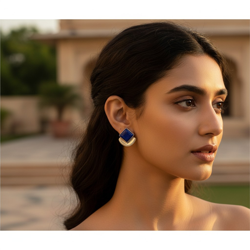 925 Silver Lapis Lazuli Stud Earrings for Women | Daily Wear