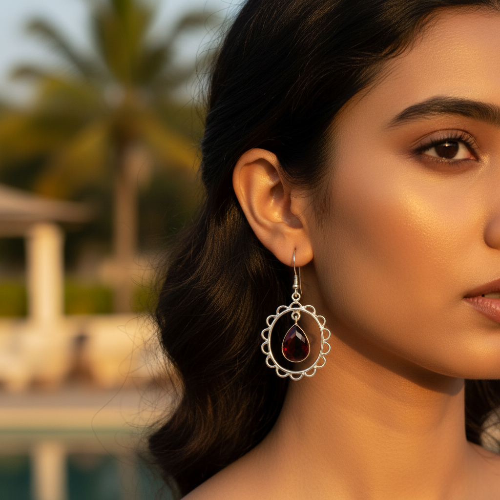 925 Silver Garnet Teardrop Earrings for Women | Dangle Jewelry