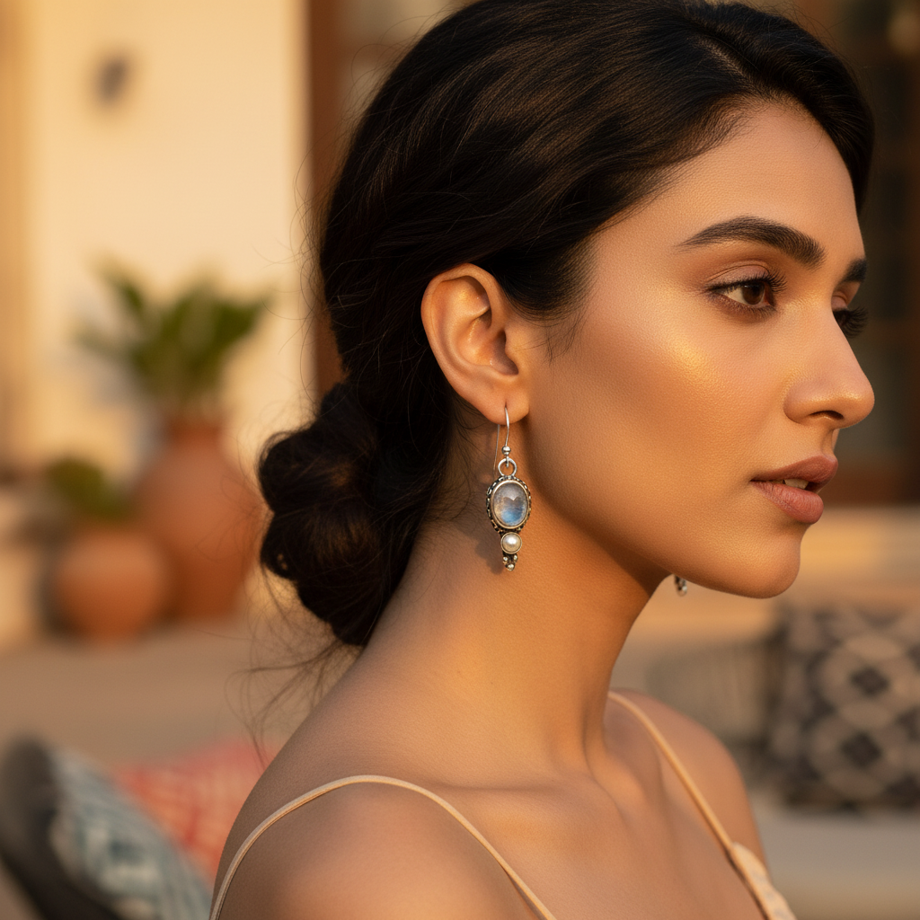 925 Silver Moonstone Earrings | Dangle Earrings for Women