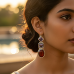 Load image into Gallery viewer, 925 Silver Amethyst and Carnelian Drop Earrings for Women
