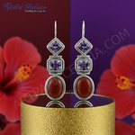 Load image into Gallery viewer, 925 Silver Amethyst and Carnelian Drop Earrings for Women

