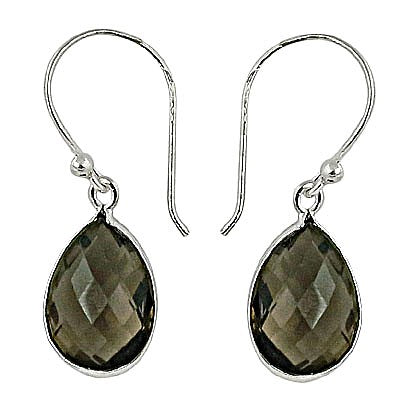 Smoky quartz teardrop earrings in sterling silver for women