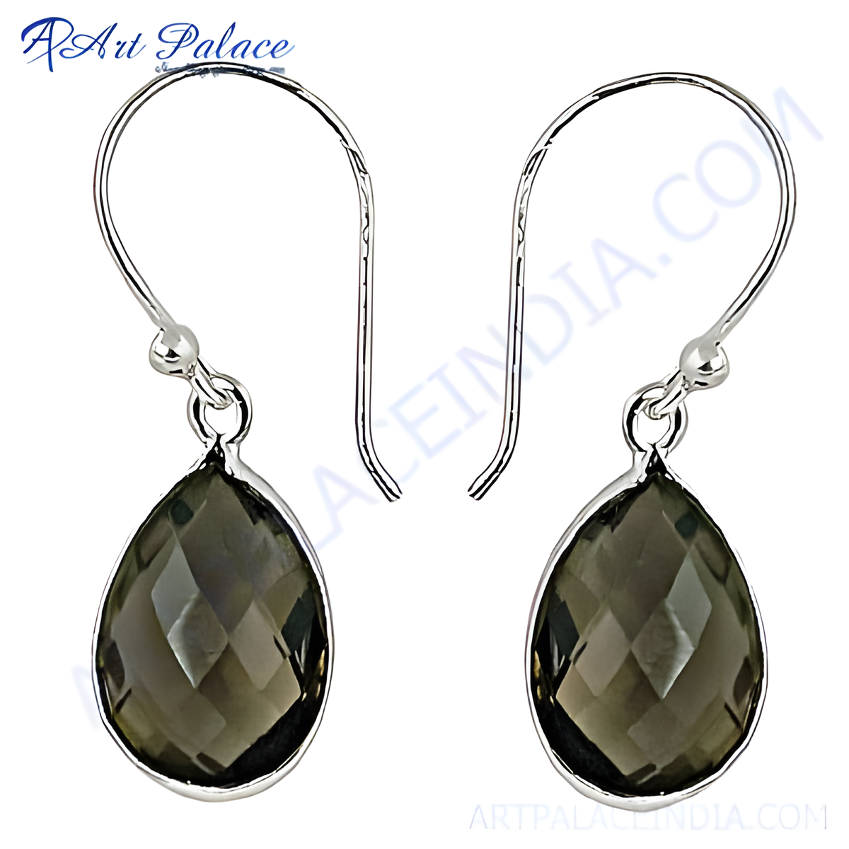 Sterling silver dangle earrings with teardrop shaped smoky quartz gemstones