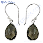 Load image into Gallery viewer, Sterling silver dangle earrings with teardrop-shaped smoky quartz gemstones. Elegant and stylish women&#39;s jewelry.
