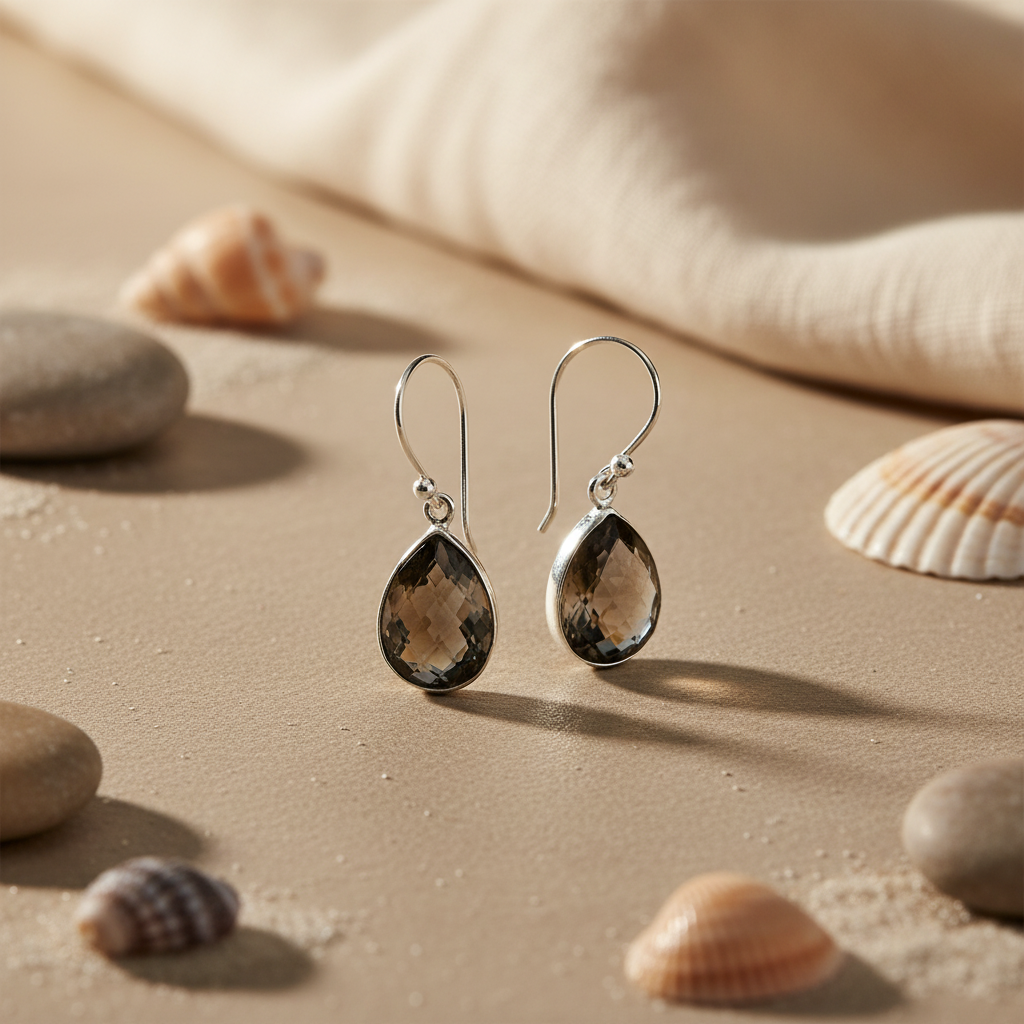 Smoky Quartz Teardrop Earrings in Sterling Silver for Women